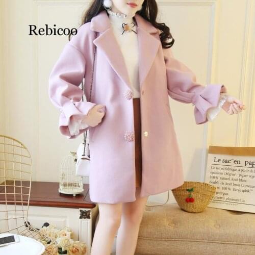 Autumn And Winter New Style Versatile Short-height Woolen Jacket Womens Mid-length Loose-Fit Woolen Overcoat