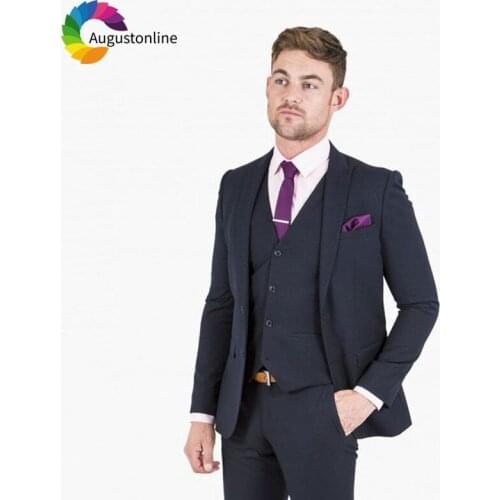 Slim Fit Navy Blue Men Suits Wedding Tuxedos terno Groom Wear 3 Pieces (Jacket+Pants+Vest) Costume Homme Blazer Prom Suits