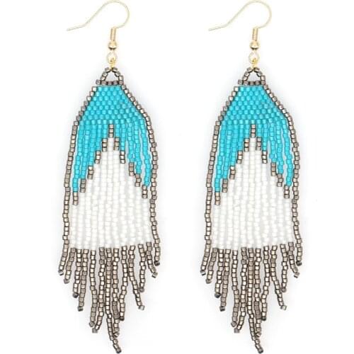 Retro Autumn and Winter Earrings Miyuki Rice Beads Woven Geometric Tassel Earrings Women Drop Earrings Earring Long