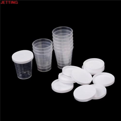 10 PCS Plastic Graduaeted Laboratory Test Cylinder White Lid Indexing Clear Container Tub 30ml Clear PP Liquid Measuring Cups