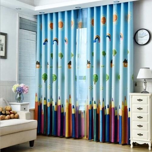 Nordic High Blackout Cartoon Pencil House Printed Balcony Window Curtain for Home Living Room Childrens Room Decoration Curtain