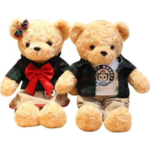 New 1pc 45cm Lovely Couple Teddy Bear With Clothes Plush Toys Dolls Stuffed Kids Children Girl Birthday Christmas Wedding Gift