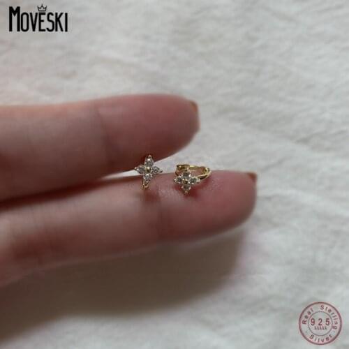 MOVESKI 925 Sterling Silver Small Zircon Flowers Stud Earrings For Women Plating 14k Gold Fine Jewelry Drop Shipping