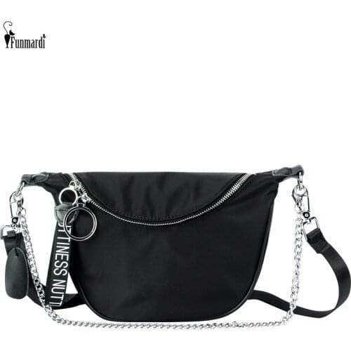 FUNMARDI 2021 Crossbody Bag Fashion Chain Shoulder Bag Women Nylon Cloth Bag Size Ring Double Pull Head Solid Color Bag WLHB2294