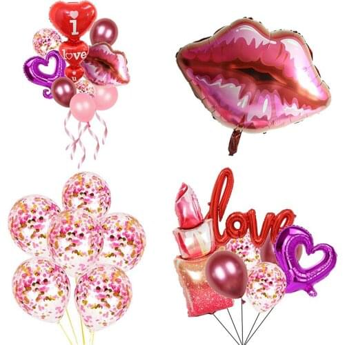 Bridal Shower Balloons Set Lipstick Lips Ring Foil Balloon Valentine Day Wedding Birthday Party Decorations Supplies Air Globos