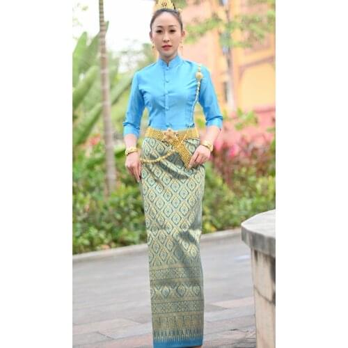 Thailand Traditional Clothing for Women Stand-up Collar Top Skirt for Thai Sytle Clubhouse Restaurant Greeter Clothes Thai Dress