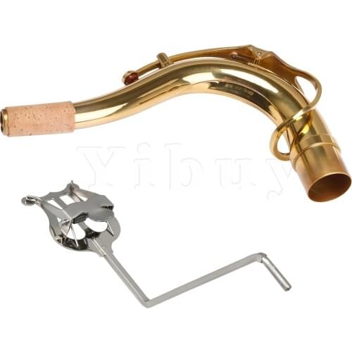 Yibuy Saxophone Lyre Clip Holder Copper Tenor Saxophone Elbow Bend Neck Golden