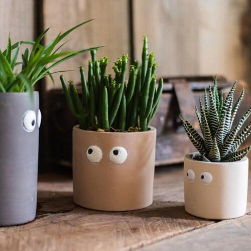 Funny big eyes small concrete flower pot Creative abstract cement garden desktop plant flower pots