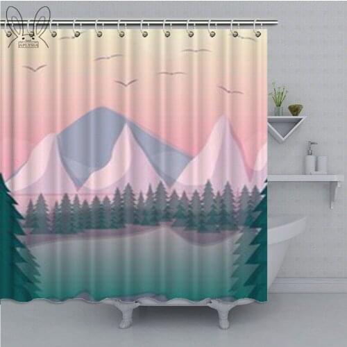 Geometric Mountain Peaks Shower Curtain Sun Birds Waterproof Bathroom Shower Curtain Polyester Fabric Shower Curtain Home Decor