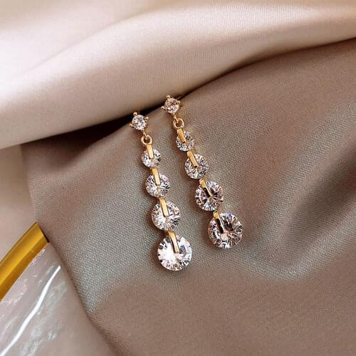 USTAR New White Cubic Zirconia Water Drop Earrings for Women Female Long Tassel Dangle Earrings Fashion Jewelry Gifts