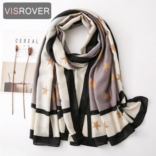 VISROVER 2020 grey star printing viscose summer scarf hemming edge Fashion grey Wraps Spring Shawls Hijab gift wholesales