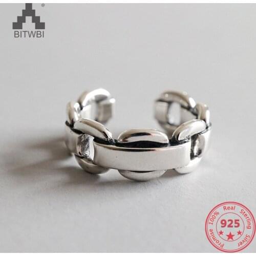 925 Sterling Silver Smooth Adjustable Chain Ring Opening Elegant Lady Vintage Jewelry Bijoux Femme