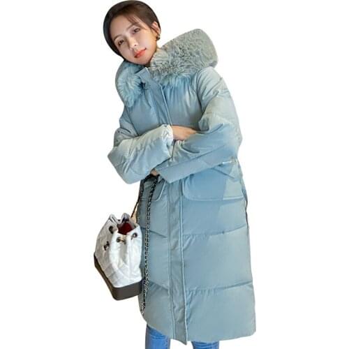 Women Winter Hooded Faux Fur Collar Big Pocket Long Windproof Warm Coat Puffer Jacket Cotton Padded Parkas Overcoat