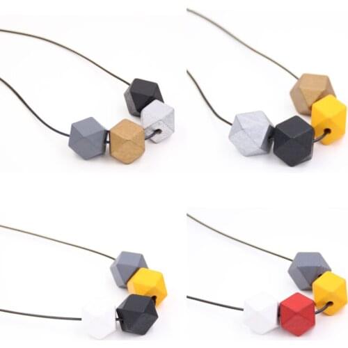 1pc Black Leather Hand Colorful Necklace With Geometric Beaded Wooden Necklace Gift For Women Jewelry
