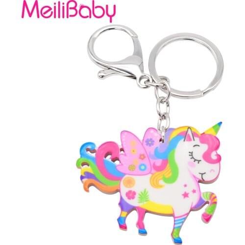 Meilibaby Cute Cartoon Acrylic Keychains Creative Unicorn Animal Key Chain Jewelry For Women Kids Girls Gift Car Accessory