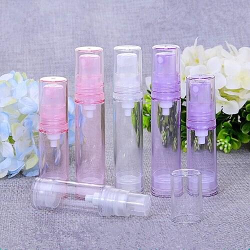 10pcs/lot 5ml 10ml 15ml Clear samll sample pump vacuum airless bottle Perfume Bottle With White Sprayer Clear Cap