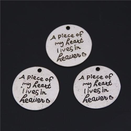 10pcs Silver Color Tone A Piece Of My Heart Lives In Heaven Pendants Words Message Charms Jewelry DIY Finding A75