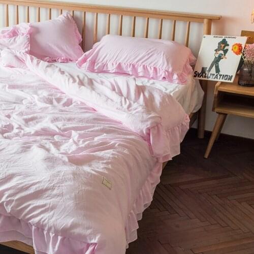Summer Quilts Lotus Leaf Lace Design Summer Blanket 4pcs Set Summer Air Condition Quilts Duvet Bed Linens Washed Cotton Blankets