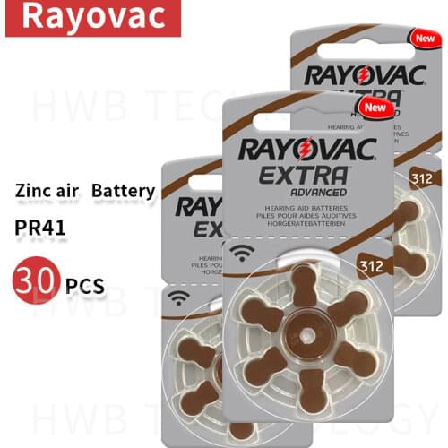 5pack(30PCS) Rayovac Peak Performance Hearing Aid Batteries. Zinc Air 312/A312/PR41 Battery for CIC Hearing aids Free Ship