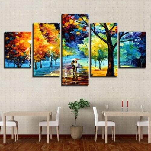 DIY Diamond Painting 5 Panel Tree Picture Diamond Embroidery Rhinestones Full Square Round Drill Mosaic Lovers Street Lamp Decor
