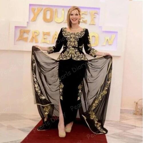 Algerian Outfits Formal Dresses A-Line Long Sleeve Evening Gowns Velour Party Dress with Embroidery Prom Dress 2021 Vestidos