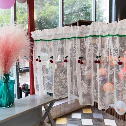 American Lace Cherry Short Tulle Window Drapes Kitchen White Sheer Voile Emboridered Pastory Curtain Home Decoration Customized