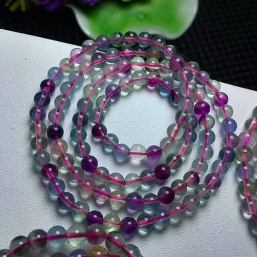 Free Shipping Natural Colorful Fluorite Crystal Round Beads Bracelet 5mm AAA 3ROWS