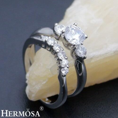 BIG PROMOTION HERMOSA BRIDAL JEWELRY White Zircon Shiny Beauty 1 Pair Rings Wedding Bands Ring Size 7# 8