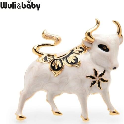 Wuli&baby Enamel Flower Cattle Brooches Women 4-color Bull Ox Animal New Year Party Brooch Pins Gifts