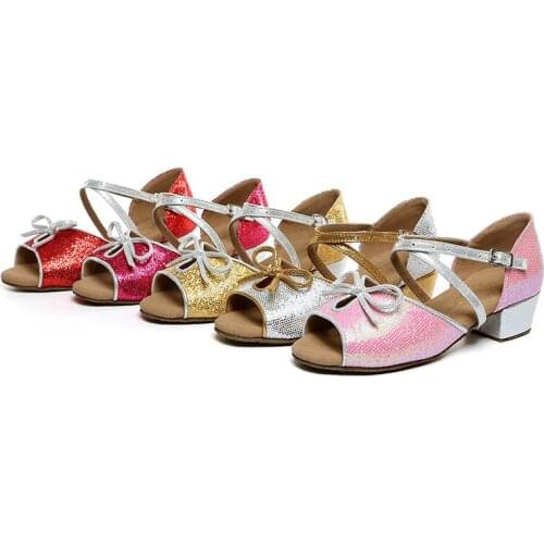 Childrens Bow Latin Dance Shoes Low-heeled Soft Sole Ballroom Dancing Shoes Suitable for Tango,Chacha Wedding Party C76