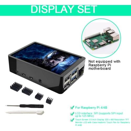 For Raspberry Pi 4/4B Touch Screen 3.5 Inch Display 320 x 480 Resolution TFT Monitor LCD with Case Heatsink Touch Pen T-4BABS02