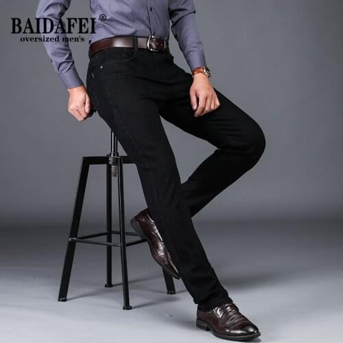 Oversized Jeans Mens Classic Black 5-Pocket Relaxed Fit Cotton Jean 2021 Four Seasons New Mens Business Casual Denim Pants