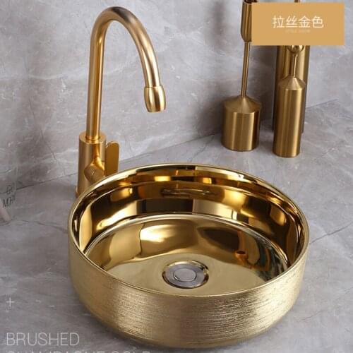 European Ceramic Bathroom Sinks On Stage Small Size Round Gold Hotel Creative Light Luxury Washbasin Set Washing Hand Basin