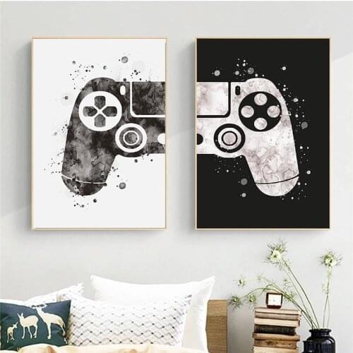 Watercolor Boys Game Poster Print Gamepad Illustration Game Wall Art Picture Joystick Canvas Painting for Kids Room Home Decor