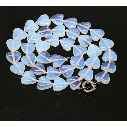 Classcial Sri Lanka white opal moonstone heart shape beads chain necklace for women 12mm fashion jewelry making 18inch B1495