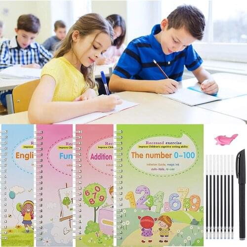 2021 Sank Magic Practice Book 4 Book Pen Free Wiping Childrens Toy Writing Sticker English Copybook For Calligraphy Montessori