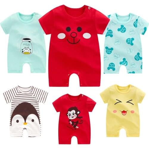 Baby Boys Girls Rompers Summer Short Sleeve Cartoon Infant Kids Casual Clothes Newborn Baby Animal Overall Jumpsuit 3 6 12 24M