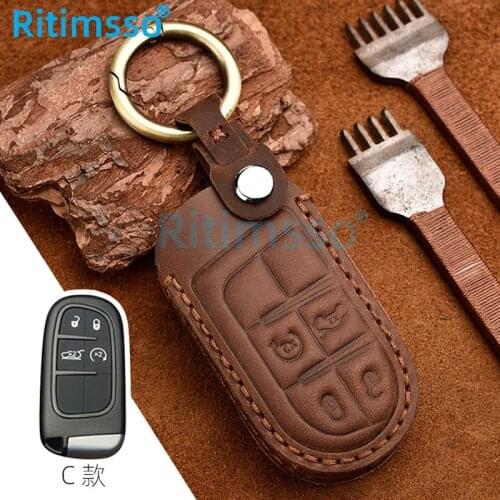 Handmade Leather Car Key Case Full Cover for Fiat Jeep for Dodge Ram 1500 Journey Charger Dart Challenger Durango Accessories