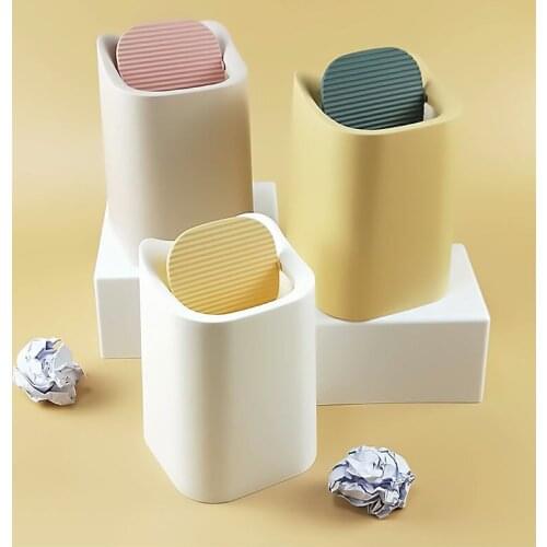 Desktop Small Trash Can Mini Office Basket Portable Bedroom Living Room Bathroom Garbage Bin Rolling Cover Plastic Waste Bin Ins