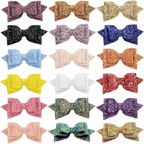 MIXIU 16pcs 3.5'' Girls Glitter Hair Bow Clips Bling Shining Kids Boutique Hairpins For Kids Hair Accessories Handmade Headwear