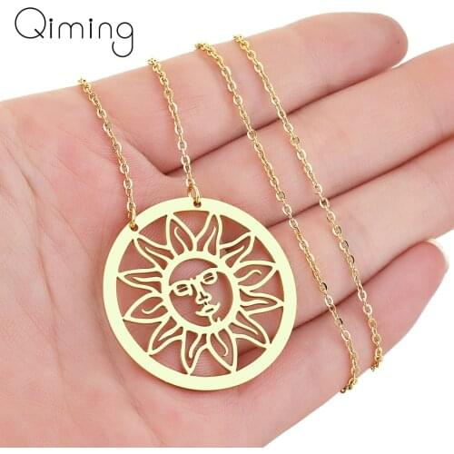 Trendy Solar Sun Charm Necklace For Women Temperament Stainless Steel Jewelry Dainty Bohemia Fashion Necklaces Pendants Gift