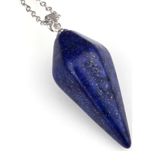 Trendy-beads Popular Silver Plated Lapis Lazuli Hexagon Pyramid Pendulum Pendant Necklace Fashion Jewelry
