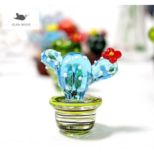 Handmade Murano Glass Cactus Figurines Home Desktop Decor Craft Ornaments Creative Colorful Cute Miniature Plant Gifts For Kids