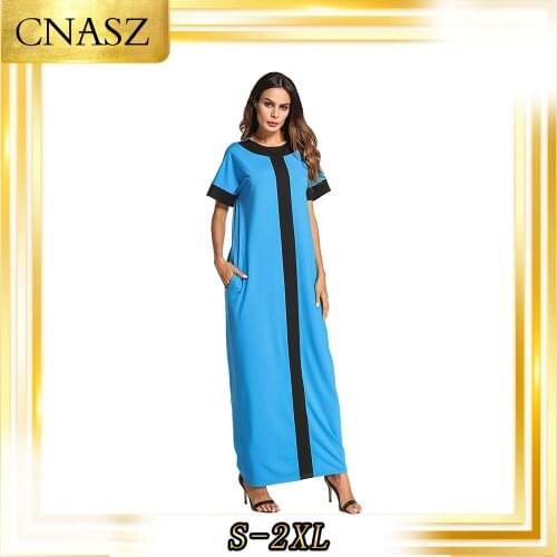 Muslim Robes Europe And Middle East Contrast Color Dress Loose Robes Arabian Autumn Long Skirt Large Size Womens Clothing