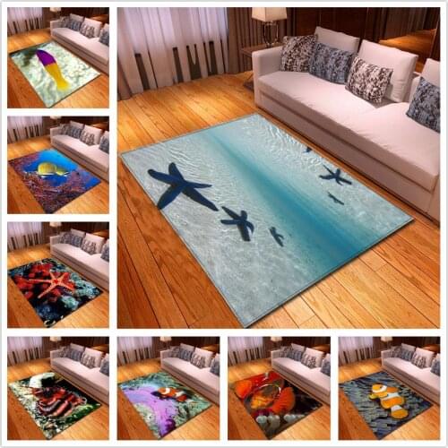 Nordic Soft Flannel Carpets for Living Room Area Rugs 3D Seabed World Scenery Carpet Children Room Decor Floor Mat Kids Play Rug