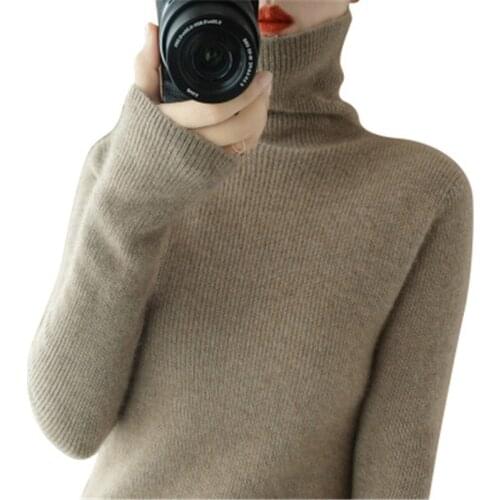 2021 New Womens Knitted Sweaters 100% Cashmere Turtleneck Female Pullover Solid Slim Trendy Spring Autumn Lady Bottoming M83