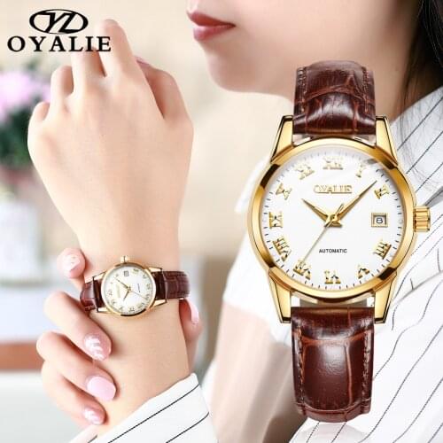 OUYALI New Fashion Women Watch with Leather Date Automatic mechanical Japan Movement Dress Luxury Casual watches for women 8002