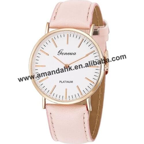 Wholesale Fashion Geneva Cretive Leather Watch Hot Man Women Dress Watches Rose Gold Silver Two Needle Leather Wrist Watches