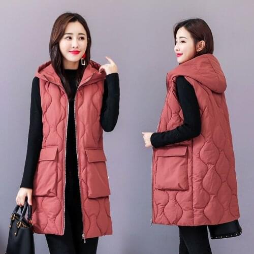 2021 Autumn Winter Vest Women Waistcoat Long Warm Quilted Black Sleeveless Vests Female Plus Size 6XL Vest Womens Jacket Coats