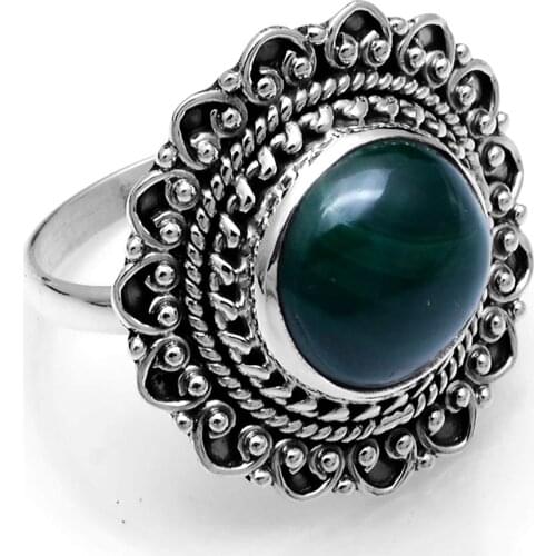Genuine Malachite Ring 925 Sterling Silver, USA Size : 8.25, AR4183
